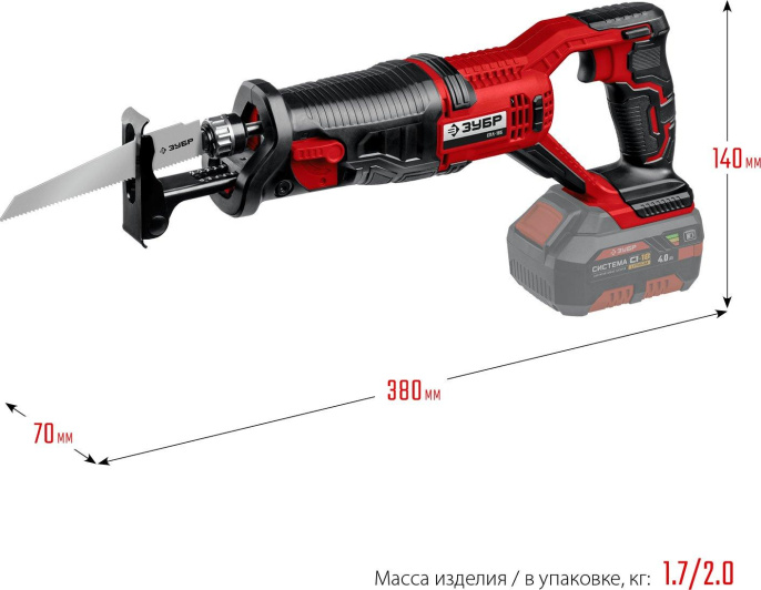Сабельная пила Зубр СПЛ-185,  аккумуляторная, без аккумуляторашт, без ЗУ