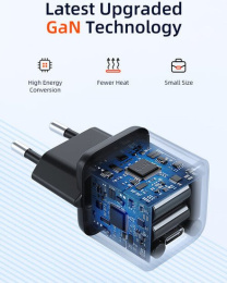 Зарядное устройство CABLETIME GA20B (CT-GAN20-PB) GaN PD3.0 20 Вт, черный