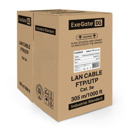 Кабель ExeGate Special FUTP4-C5e-CCA-S24-IN-PVC-GY-305 FTP 4 пары кат.5e CCA, 0.5мм (24AWG), экран, 305м, серый, PVC EX190970RUS