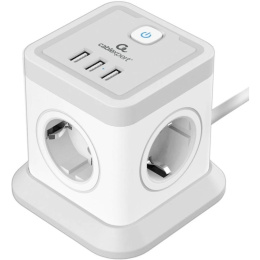 Cablexpert Сетевой фильтр Tower TWR-4-U3-W-2 Tower 4р, 10А, 3xUSB, 3.1А, 2м, ур.защиты 2+ белый, коробка {22556}