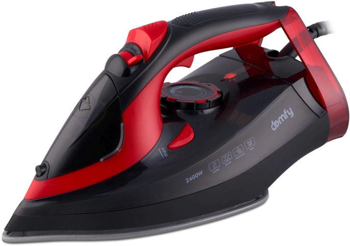 Утюг DOMFY DSC-EI502,  с паровым ударом,  2400Вт,  с автоотключением,  черный и красный