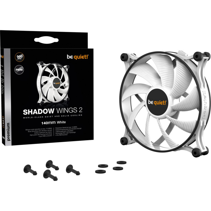 Кулер для корпуса Case Cooler be quiet! SHADOW WINGS 2 140mm PWM White 140x140x25mm, 4-pin PWM, 49.8CFM, 14.9dBA, 900RPM, White BL091