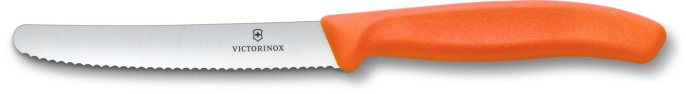 Нож кухонный Victorinox Swiss Classic, столовый, для овощей, 110мм, заточка серрейтор, стальной, оранжевый [6.7839.c1]