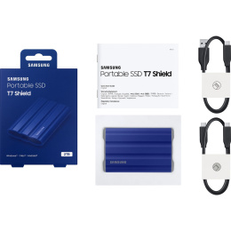 Внешний накопитель SSD Samsung External SSD T7 Shield, 2TB, Type C-to-C/A, USB 3.2 Gen2, R/W 1050/1000MB/s, IP65, 88x59x13mm, 98g, Blue 12 мес. (MU-PE2T0R/WW)