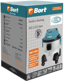 Строительный пылесос Bort BSS-1215-Aqua 1250Вт уборка: сухая/влажная серый