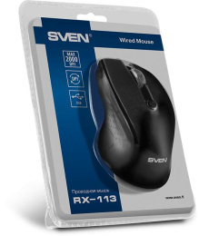 Мышь Sven RX-113 Black USB SV-018733 ноутбучная мышь для ПК, проводная USB, сенсор оптический 2000 dpi, 6 кнопок, колесо с нажатием, цвет черный