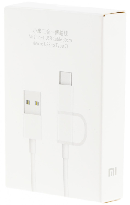 Кабель XIAOMI Mi 2-in-1,  USB Type-C (m)/micro USB (m) -  USB (m),  0.3м,  белый [sjv4083ty]