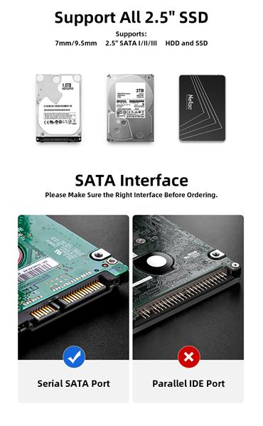Бокс для накопителей 2.5" Netac WH11 NT07WH11-30CC 2.5 SATA to USB3.0 + USB3.0 C to C cable