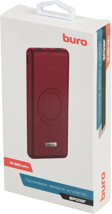 Мобильный аккумулятор Buro BPQ10F 10000mAh QC3.0/PD3.0 18W 3A 2xUSB-A/USB-C беспров.зар. красный BPQ10F18PRD