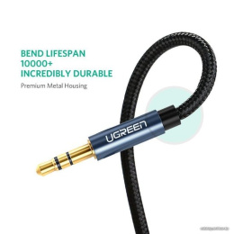 Кабель UGREEN AV112-10686 AUX 3.5mm M to AUX 3.5mm M , позолоченные коннекторы, Качество стереозвучания Hi-Fi, в нейлоновой оплётке, 1,5m, Blue