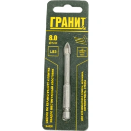 Сверло по керамограниту и плитке Квадро 8x83 мм, 1/4HEX-E Гранит 144008