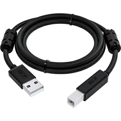 GCR Кабель для Принтера, МФУ PROF 2.0m USB 2.0, AM/BM, черный, ферритовые кольца, 28/24 AWG, экран, армированный, морозостойкий