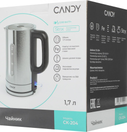 Чайник электрический Candy CK-204, 1.7л, нержавеющая сталь