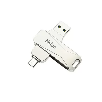 Накопитель 64 Gb USB3.0 Netac U381 NT03U381B-064G-30PN (USB 3.2 Gen 1 Type-A/microUSB (5 Гбит/сек), раскладной корпус, металл, цвет серебристый)