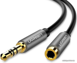 Кабель UGREEN AV118 10593 3.5mm Male to 3.5mm Female Extension Cable. Длина: 1,5м. Цвет: черный/серый