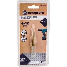 Сверло ступенчатое с прямой режущей кромкой по металлу Basis (4-12 мм; 9 ступеней; HSS-TiN) Monogram 100-937