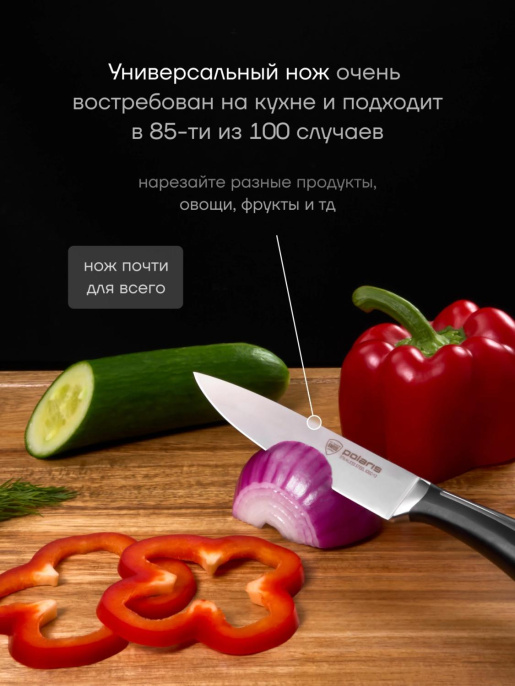 Набор ножей кухон. Polaris Stein-4SS 021983 компл.:4предм. черный подар.коробка