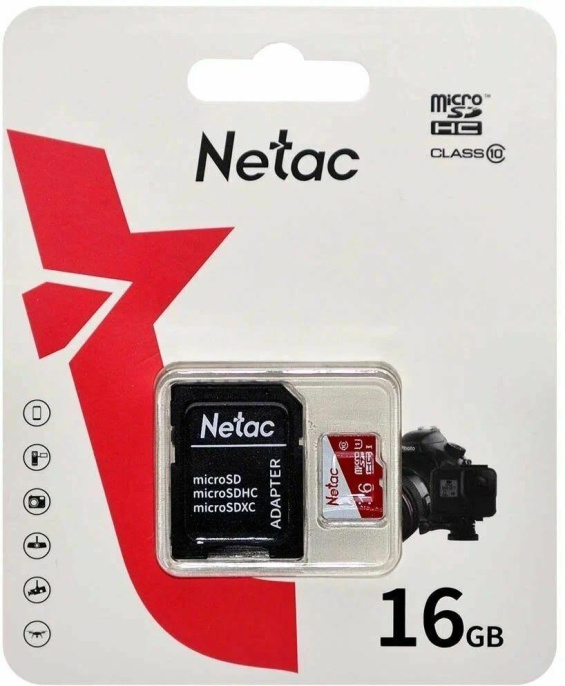 Карта памяти microSDHC UHS-I U1 NETAC P500 Eco 16 ГБ, 90 МБ/с, Class 10, NT02P500ECO-016G-R,  1 шт., с адаптером