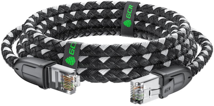 GCR Патч-корд PROF прямой 3.0m, UTP медь кат.6, STRONG черно-белый нейлон, ethernet high speed 10 Гбит/с, T568B, GCR-52778