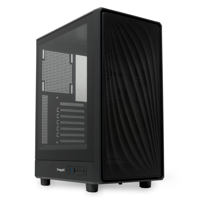 Корпус без блока питания Case HSPD M510, Mesh Mid Tower, Black, TG, 0.5 SPCC, no fans ATX, mATX, mITX 180/280/160mm 1x2.5", 1x3.5", 7xPCI 1xUSB-A 3.0, 1xUSB-A 1.0 517x277x418mm (M510-TGBK)