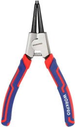 Клещи для стопорных колец WorkPro WP231150 180мм прямые, хром-ванадиевая сталь, полностью отполированная, черная отделка, удобные трехкомпонентные рукоятки