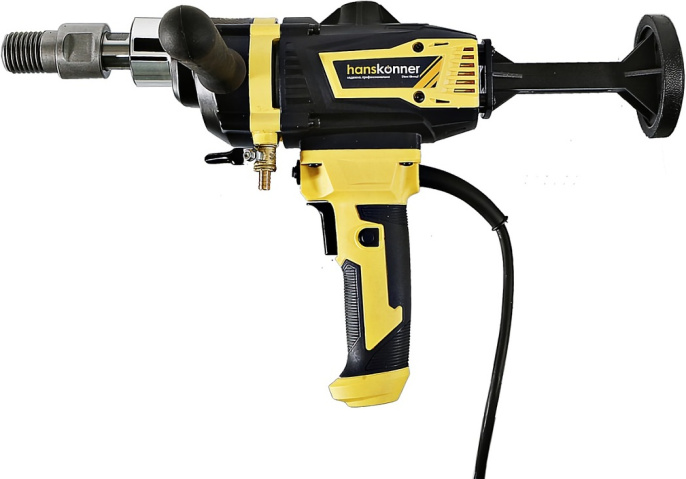 Дрель Hanskonner HID2180M для алмазного сверления, мощность: 1800 Вт, диаметр сверления: 130 мм, регулировка оборотов двигателя, подача воды, хвостовик: М22, защитная муфта, длина кабеля: 4 м