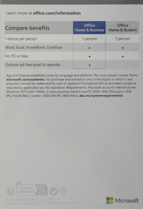 Офисное приложение Microsoft Office Home and Business 2021 English CEE Only Medialess T5D-03516