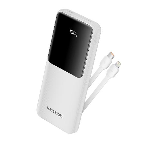 Power Bank Vention 10000mAh Micro-USB/C/A/A со встроенными кабелями 22.5W Белый с LED Дисплеем, шт. FHOW0