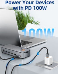 Многопортовая док-станция CABLETIME CB14G (CT-DK142-AG) с 3 монитора 2 порта HDMI DisplayPort 8K USB 3.0 Ethernet
