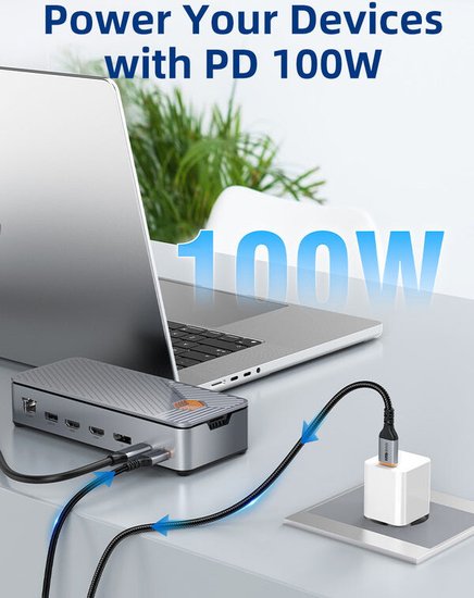 Многопортовая док-станция CABLETIME CB14G (CT-DK142-AG) с 3 монитора 2 порта HDMI DisplayPort 8K USB 3.0 Ethernet