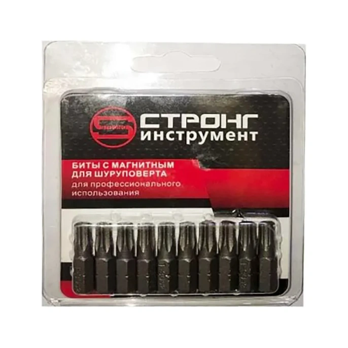 Набор магнитных бит TORX T30, 1/4", 25 мм, 10 шт Strong СТП-95100025