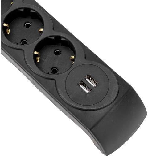 Сетевой фильтр KRANZ 13-4702, 3м, черный