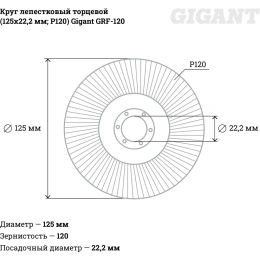 Круг лепестковый торцевой 125x22.2 мм; P120 Gigant GRF-120