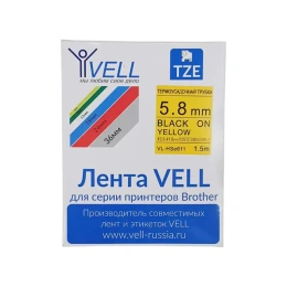 Термоусадочная трубка Vell HSE-611 (Brother HSE 611, 5,8 мм, черный на желтом) для PT E300, E550, P700, P750W, P900W, Puty PT-100E 319988