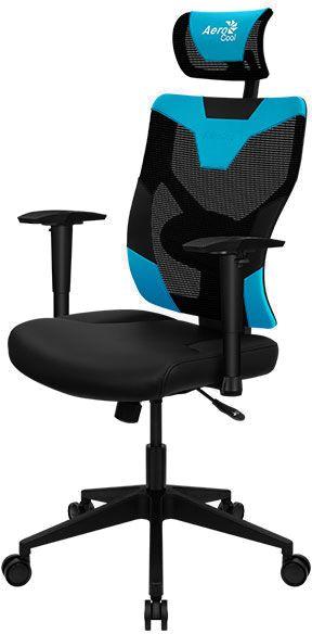 Кресло игровое Aerocool Guardian, экокожа/сетка, до 150кг, мультиблок, регулируемые 2D подлокотники,  черный/голубой