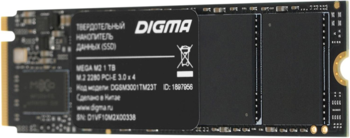 SSD накопитель Digma Mega M2 DGSM3001TM23T 1ТБ, M.2 2280, PCIe 3.0 x4, NVMe, M.2, rtl