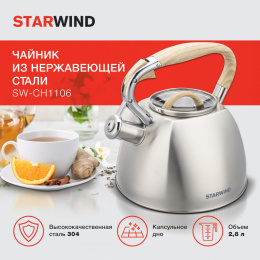 Металлический чайник StarWind Daily,  2.8л,  серый [sw-ch1308]