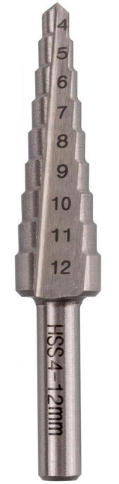 Сверло P.I.T. AMED08-0412 по металлу ступенчатое, Ø4-12мм, 9 ступеней с шагом 1мм, HSS