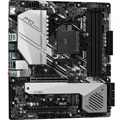 ASRock X570M PRO4 {Socket AM4, AMD X570, 4xDDR4 ц, 7.1CH Realtek ALC1200, 1 , USB3.2, HDMI, DisplayPort, 2 PCIe 4.0 x16, 1 PCIe 4.0 x1, 1 M.2(Key E) For WiFi}