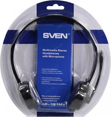 Наушники с микрофоном SVEN AP-151MV Black (с регулятором громкости шнур 1.2м)