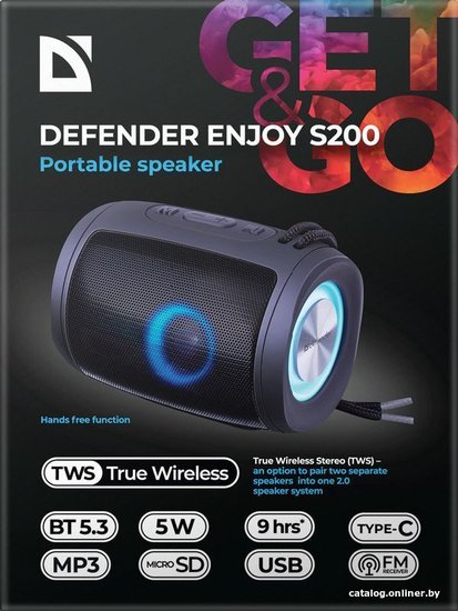 Портативная колонка Defender Enjoy S200 5Вт,Light/BT/FM/USB/TF/1200мАч 65200
