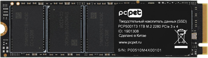SSD накопитель PC PET PCPS001T3 1ТБ, M.2 2280, PCIe 3.0 x4,  NVMe,  M.2,  oem