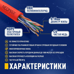 NEOMAX NM13001-015R Шнур коммут. UTP 1.5 м, cat.5е, красный, многожильный