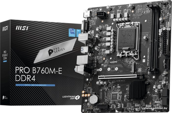 Материнская плата MSI Pro B760M-E DDR4 mATX, сокет Intel LGA1700, чипсет Intel B760, память 2xDDR4, слоты: 1xPCIe x16 4.0, 1xM.2