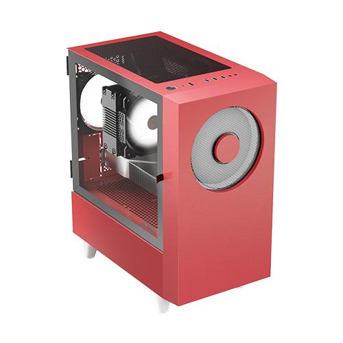 Корпус без блока питания Case WIZMAX EM1, Mini-Tower, TG, 1x160mm + 1x120mm LED, 1xUSB-A 3.0 + 2xUSB-A 2.0, mATX, mITX, Woofer Red EM1 Woofer Red