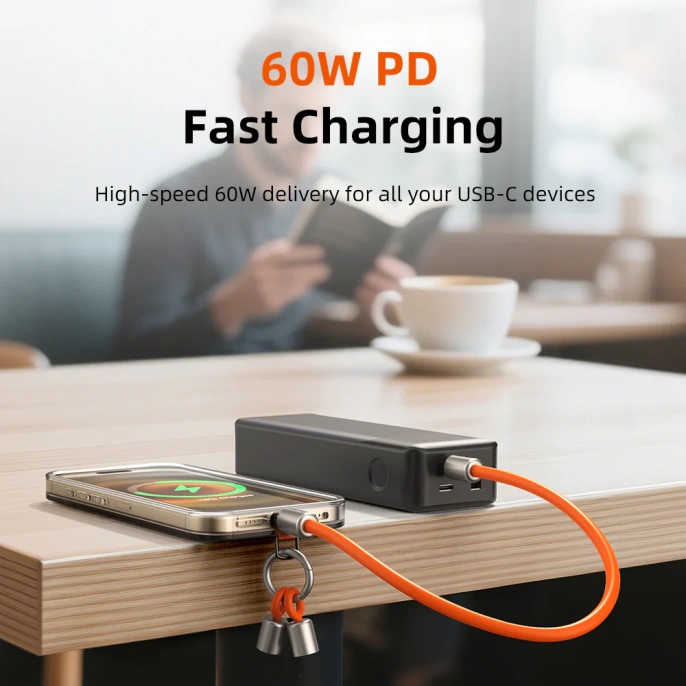 Ремешок на запястье с кабелем CABLETIME CU46B (CT-CL60-ASB) 0.3м USB-C PD60W черный