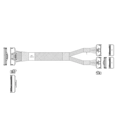 Кабель L285MM007-SD-R Cable MCIO x16 124P (STRAIGHT TYPE) -TO- 2*MCIO x8 74P (STRAIGHT TYPE) , 85 Ohm, L:80cm