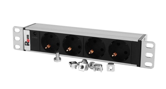 REM Блок розеток Rem-10 без шнура с инд., 4 Schuko, вход IEC 60320 C14, 10A, алюм., 10" R-10-4S-I-220-Z