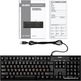 Клавиатура Sven KB-S300 black (USB) (SV-0157560) (проводная, USB, 104 кл., влагоустойчивая конструкция, комфортный, тихий и четкий ход клавиш)