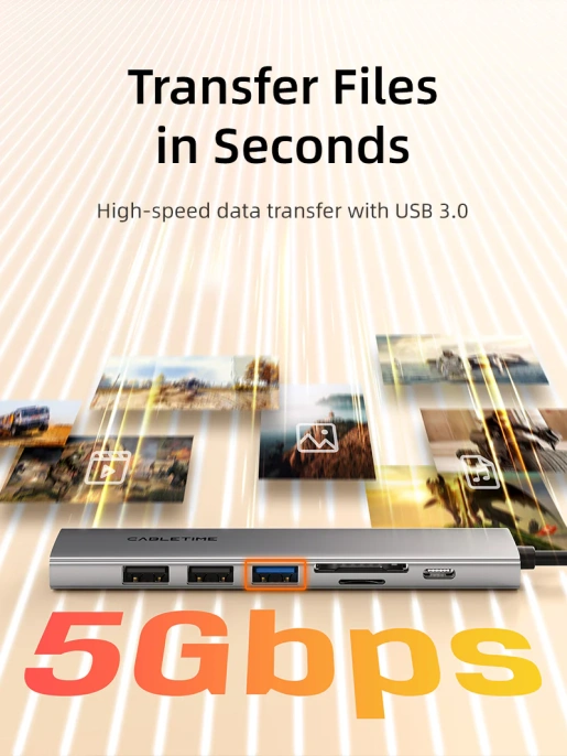USB концентратор CABLETIME HB02G (CT-HBP2-AG7) ECO 7-в-1, 4K@30Hz, 5Gbps, USB-C HUB - Gray